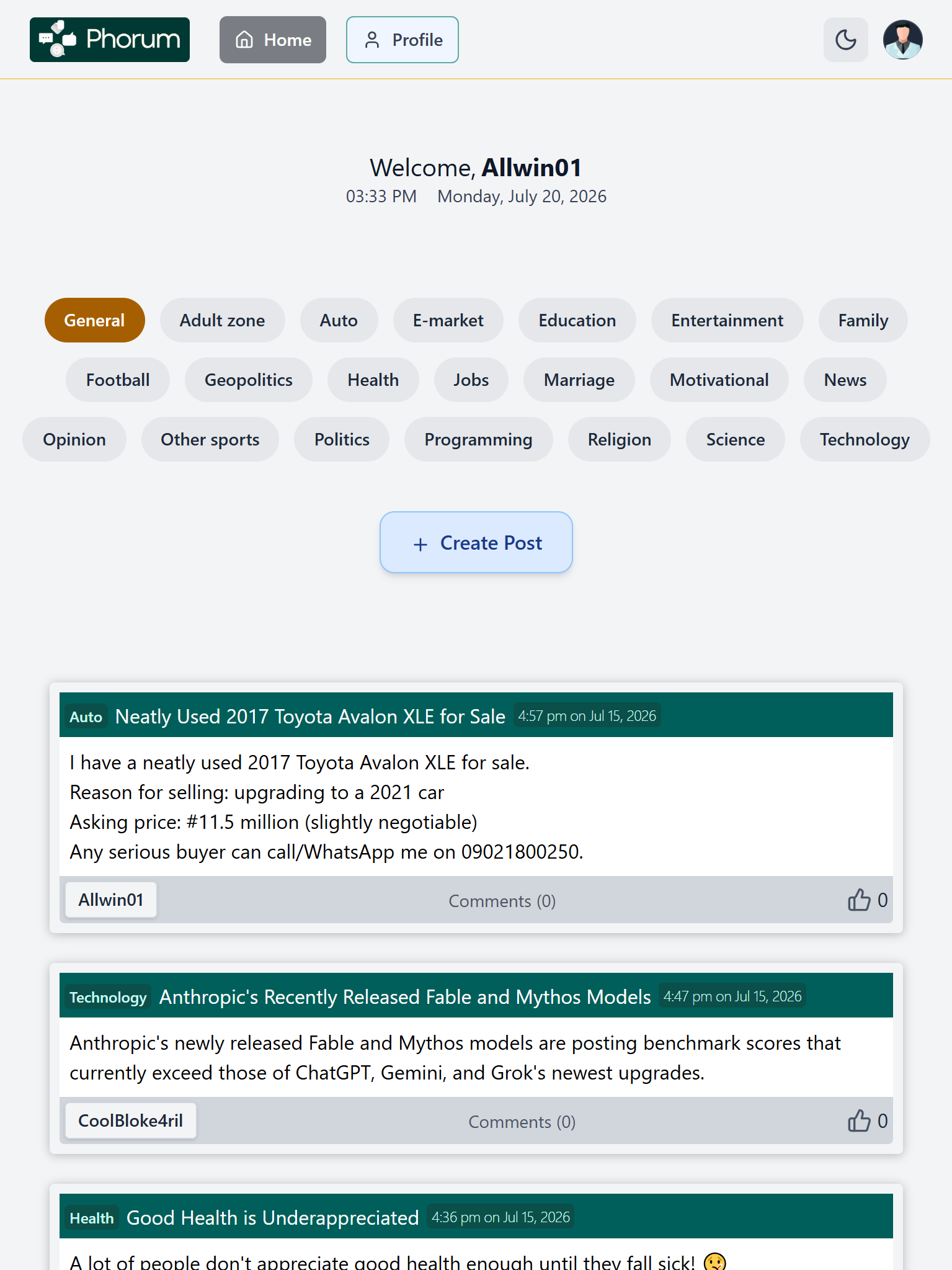 Phorum mobile view